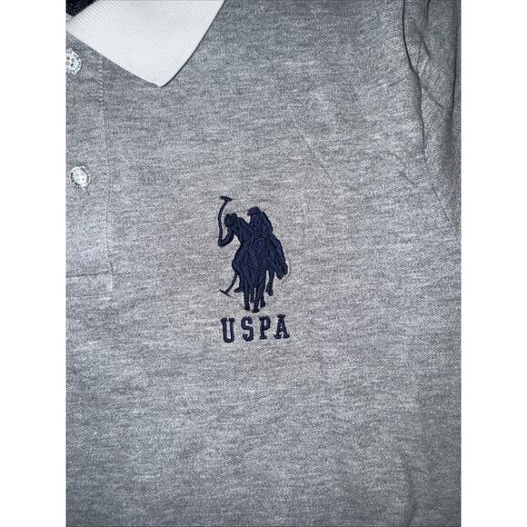 USPA Polo Assn Grey Embroidered Patch Polo Shirt Men’s Large 22x26 Preppy Casual - Picture 2 of 4